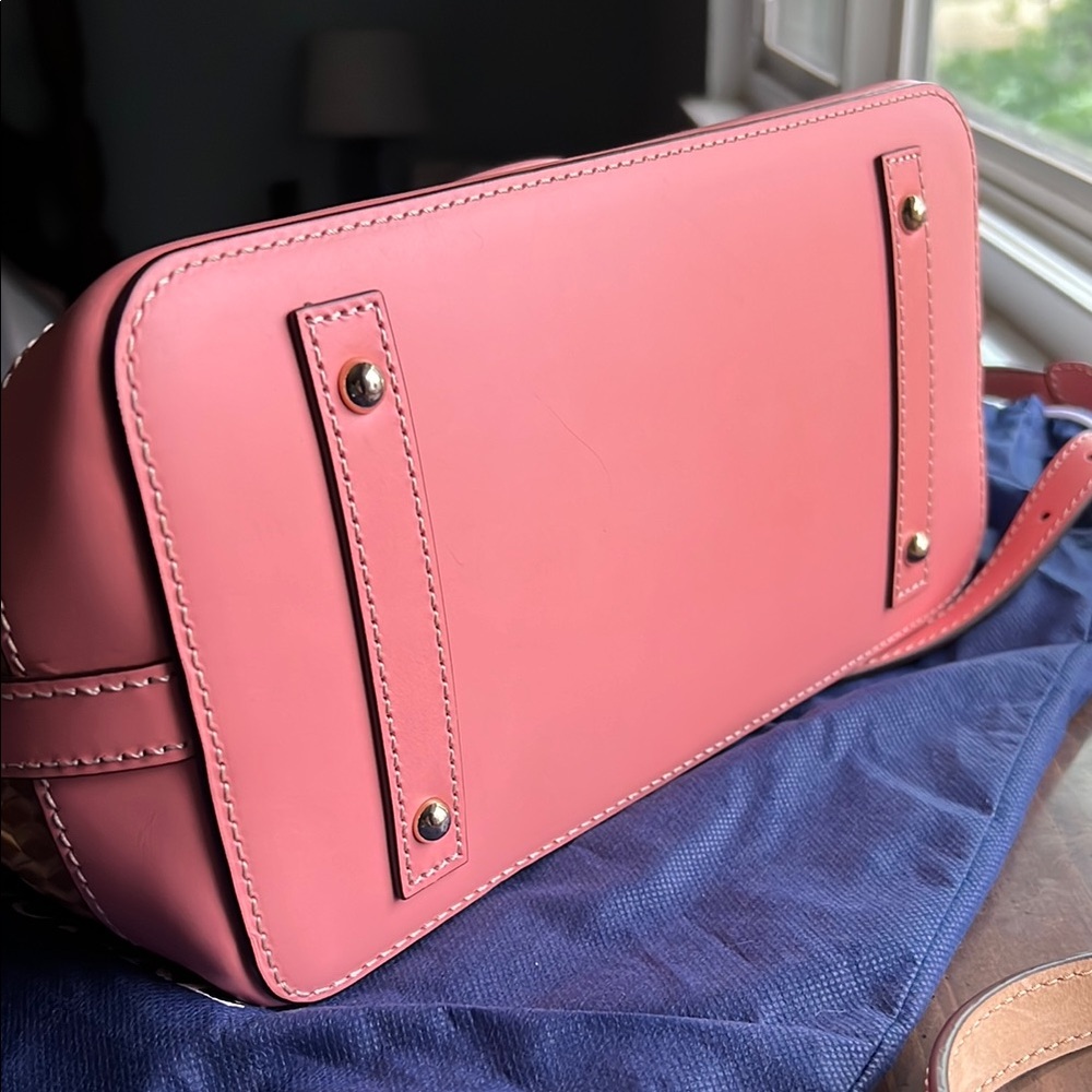 Dooney & Bourke Beacon Woven Pink and Tan Satchel - Picture 12 of 13